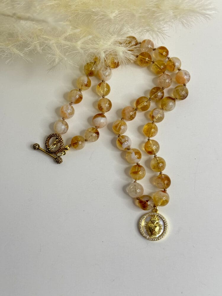 Citrine with Sacred Heart & Gold Clasp
