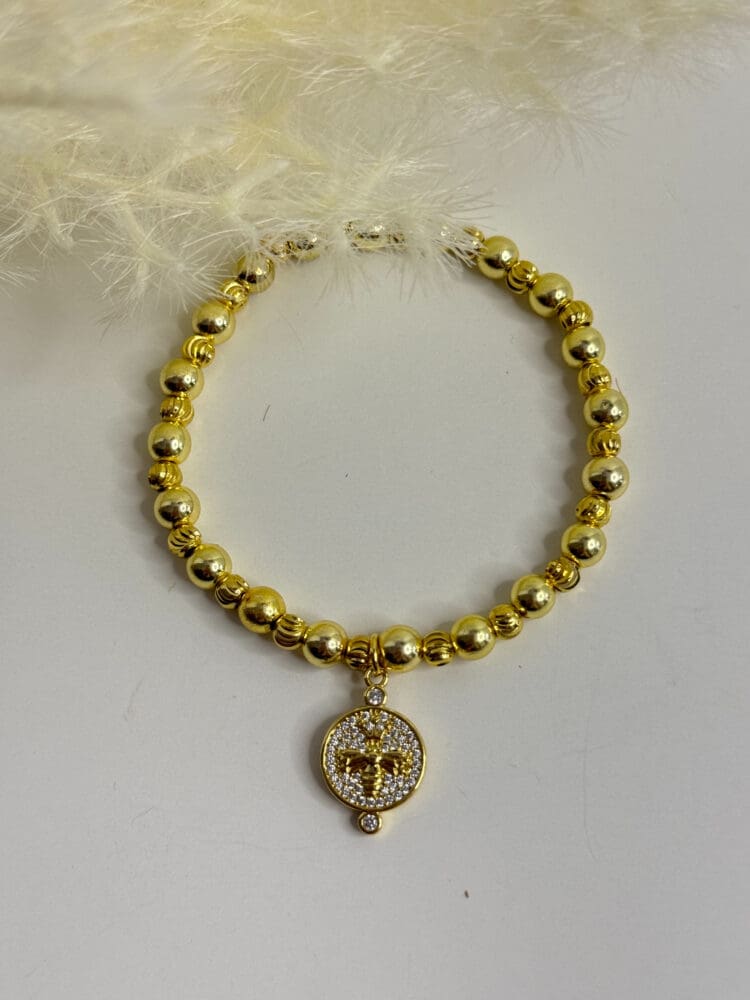 Hematite with 18K Yellow Gold Filled, with Corrugated Spacer Beards