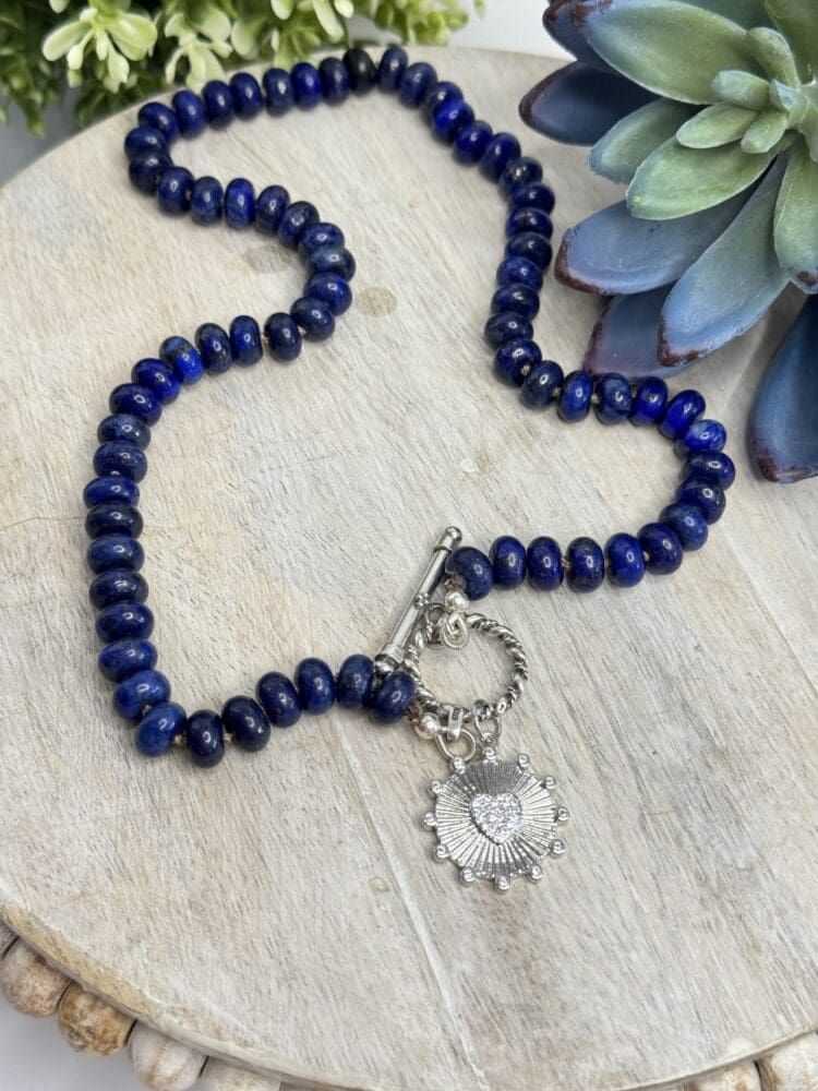 Lapis Lazuli with SS Clasp and Micro Pave Charm