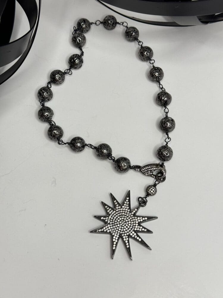 Plated Lava with Micro Pave Star Pendant