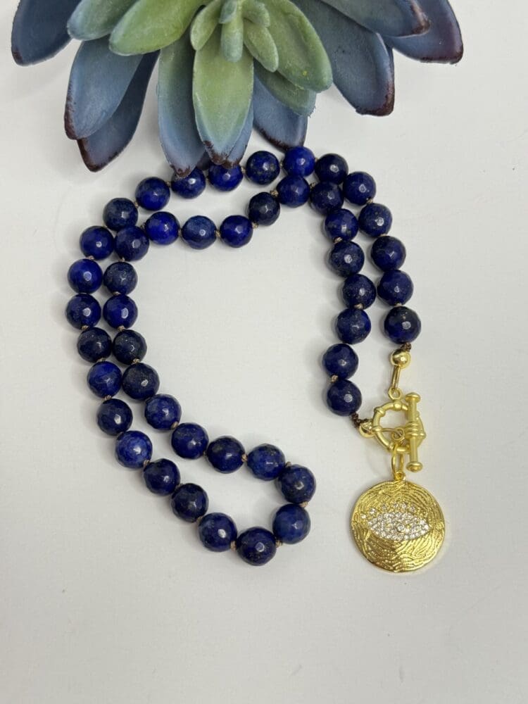 Lapis Lazuli with Micro Pave Evil Eye Pendant & Toggle Clasp