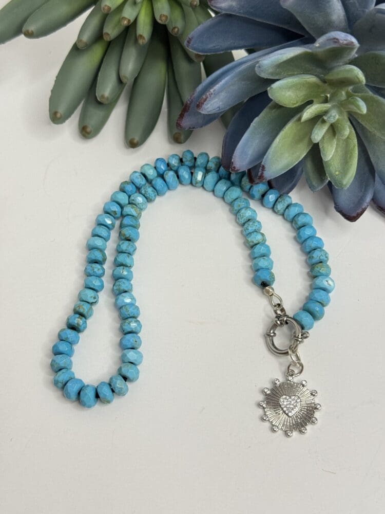 Howlite, Silk Knotted with Micro Pave Heart Charm