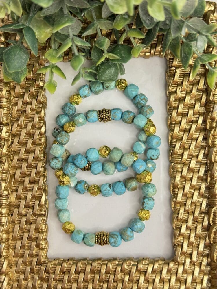 Faceted Turquoise with Plated Hematite