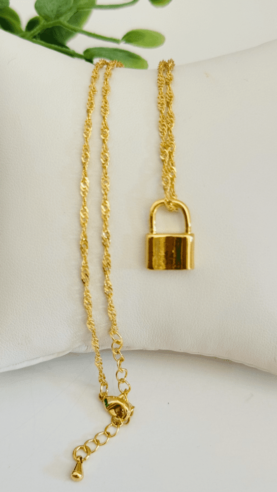 Lock Pendant with Gold Chain Necklace