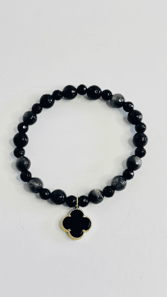 Onyx & Silver Obsidian with Black and Gold Flower