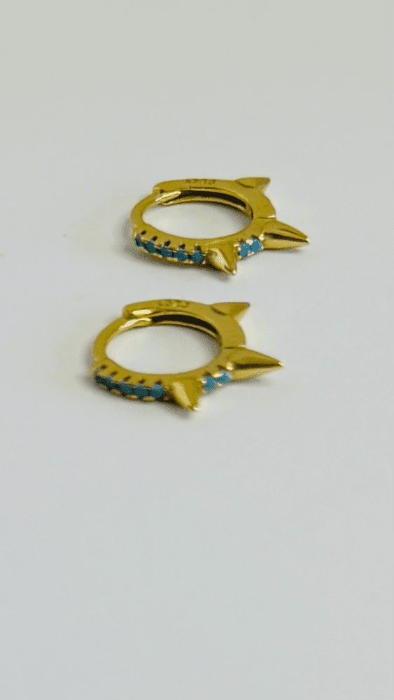 Gold Spike Earrings with Turquoise Baguettes