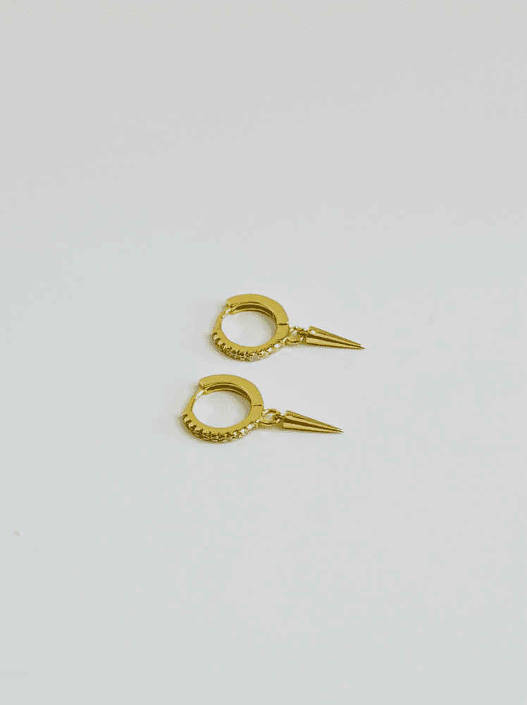 Gold CZ Huggie Dangle Spike Earring