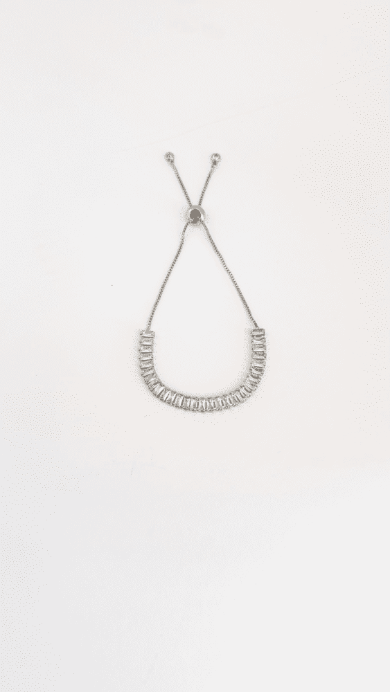 Silver CZ Baguette Pull Tie Bracelet