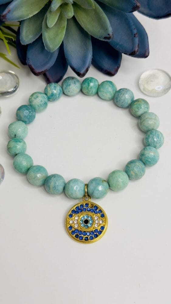 Faceted Amazonite with Evil Eye Charm