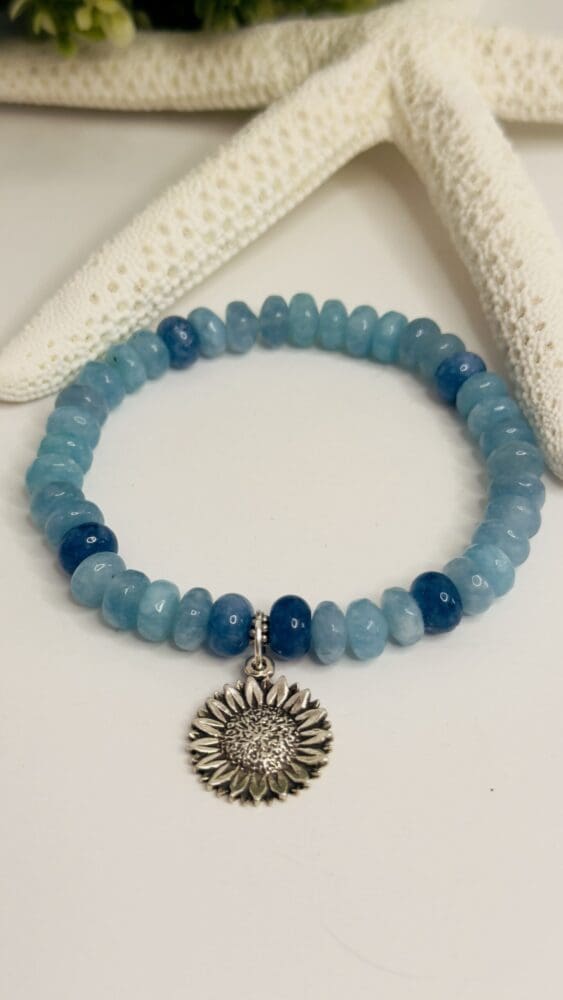 Aquamarine and Jade with Silver Sunflower