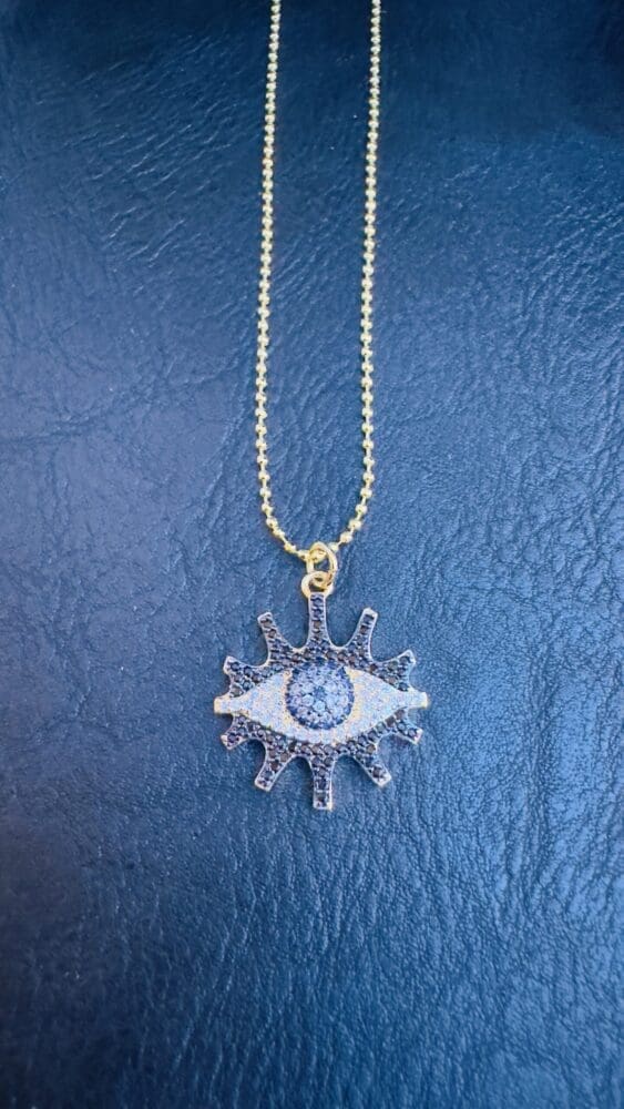Ball Chain with Black/Crystal Pave Evil Eye Charm