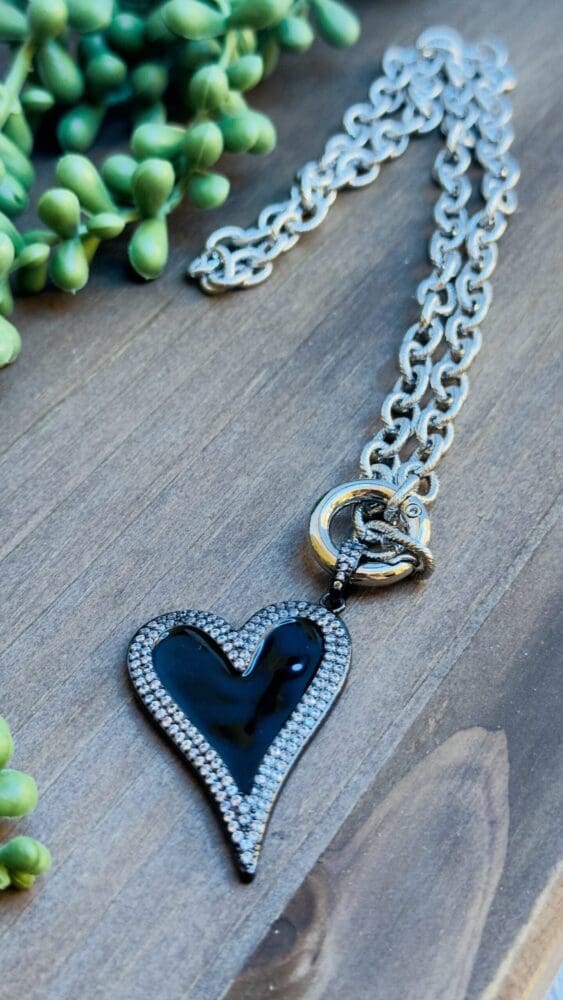 Silver Chain with Black & Pave Heart
