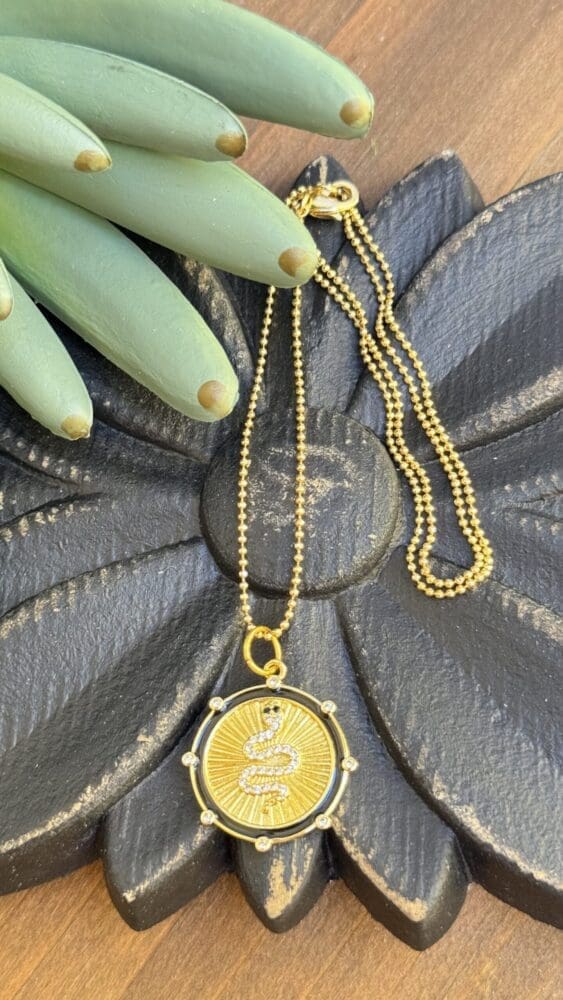 18K Gold Filled Ball Chain with Black & Micro Pave Snake Charm