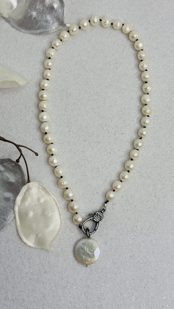 Fresh Water Pearl with Black Micro Pave Clasp
