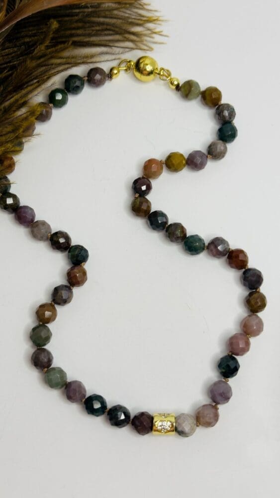 Agate, Silk Knotted with Heart Tube Pendant