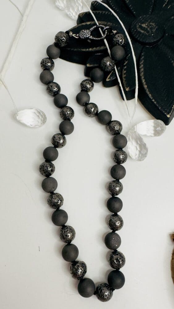 Plated Lave Stone & Lava Stone with Black Micro Pave Clasp