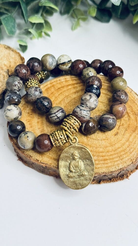 Fire Agate with Gold Tibetan Charm