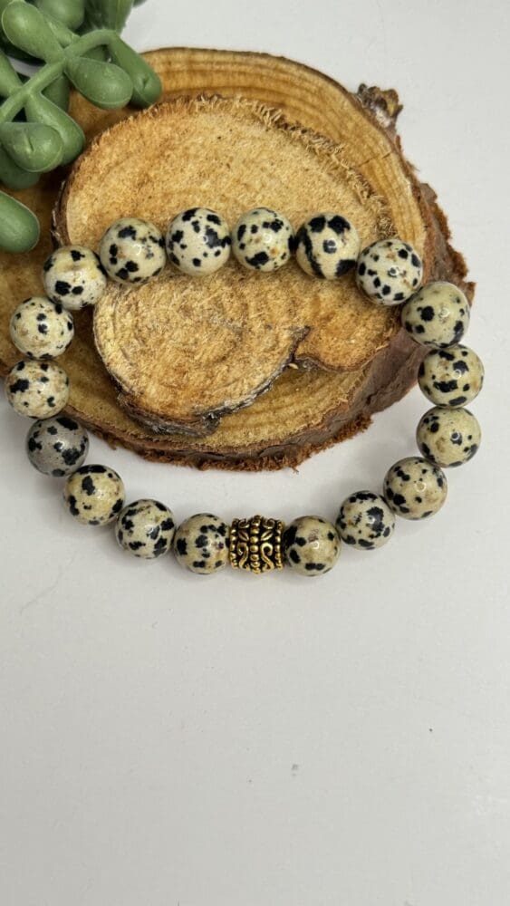 Dalmation Jaspar with Gold Barrel Bead