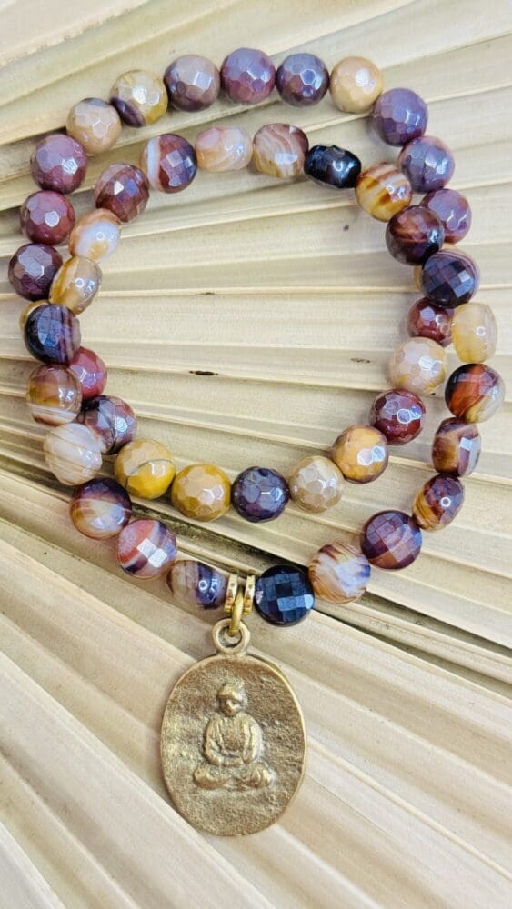 Plated Agate with Tibetan Gold Charm & Natural Mook Rite (Set of 2)