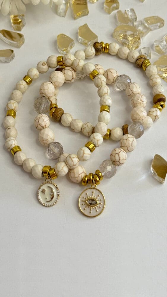 Howlite Quartz with Evil Eye and Moon & Star Charms