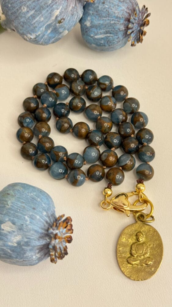 Gold Clinquant, Silk Knotted with Tibetan Pendant