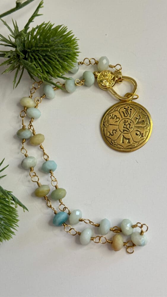 Faceted Amazonite, Wire Wrapped with Detachable Tibetan Pendant