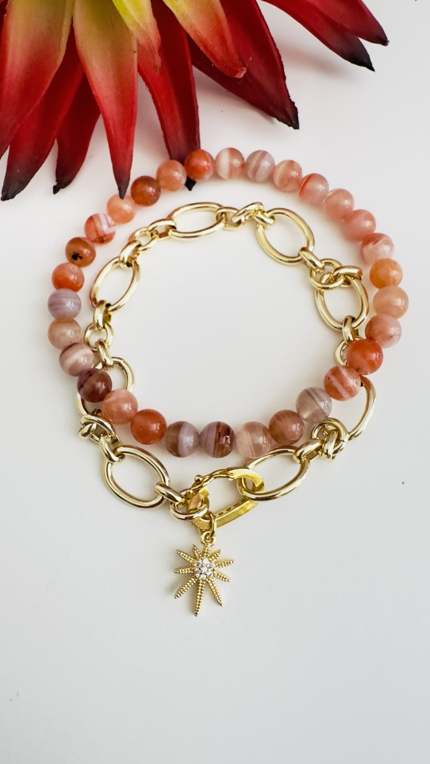 Double bracelet - Botswana agate & Chain Bracelet