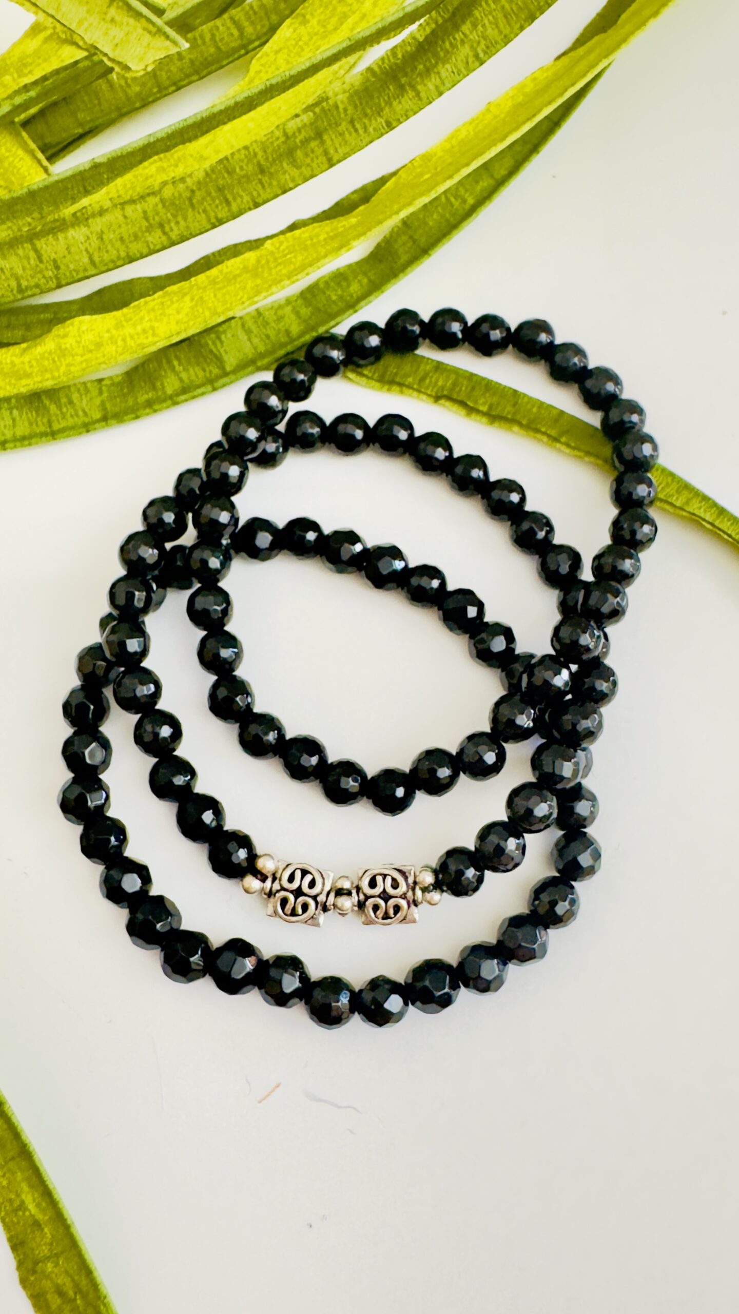 Faceted Onyx w/sterling silver beads