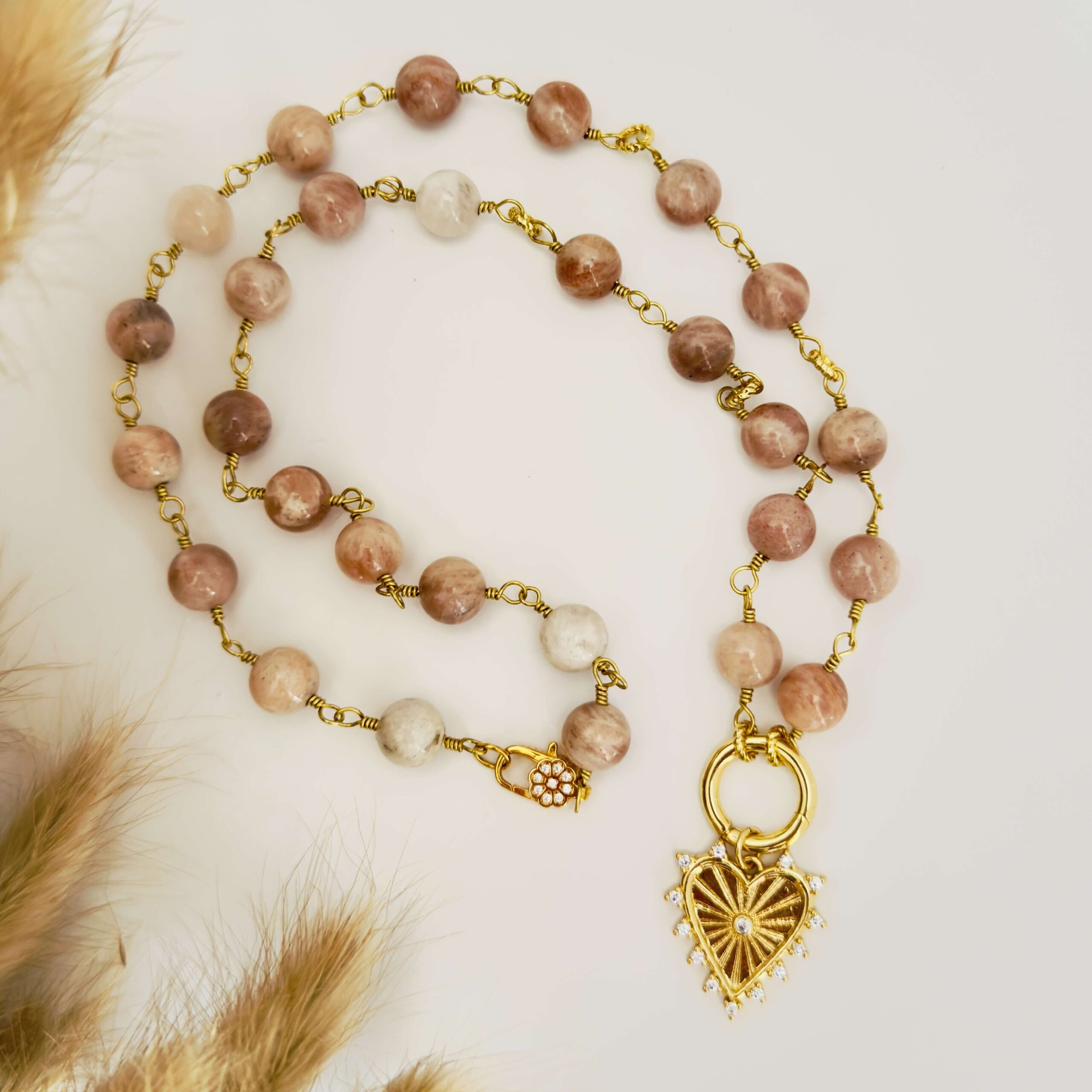 Agate and heart charm with pave stones