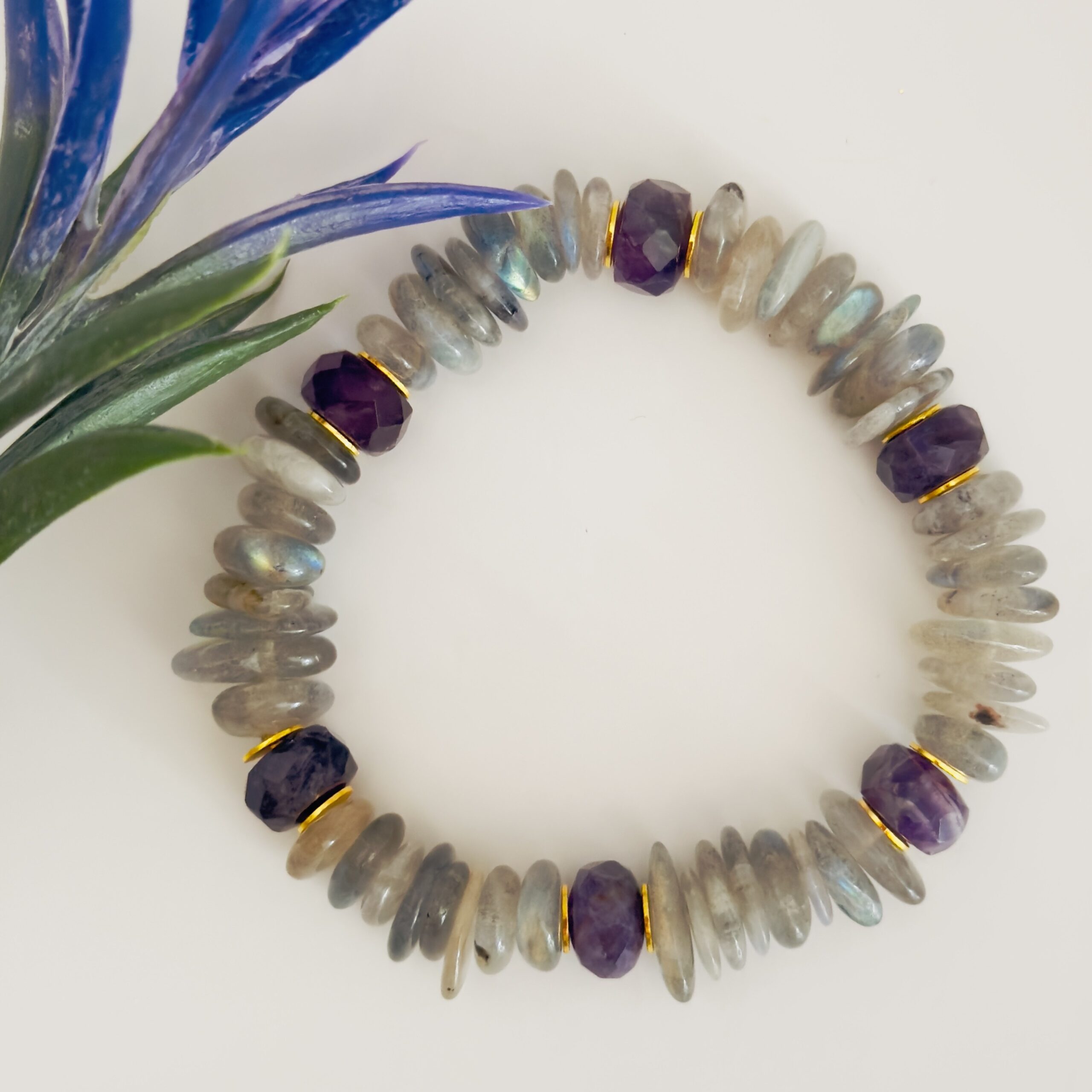Labradorite & Amethyst with gold spacers