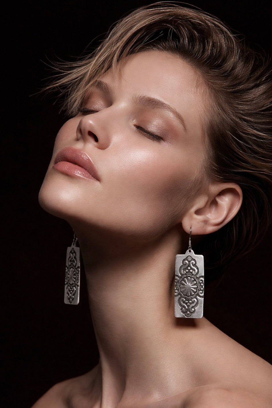Long Etched Stainless Steel Earrings